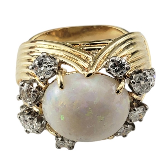 14 Karat Yellow Gold Opal and Diamond Ring Size 5.5 #20515 - Picture 2 of 8